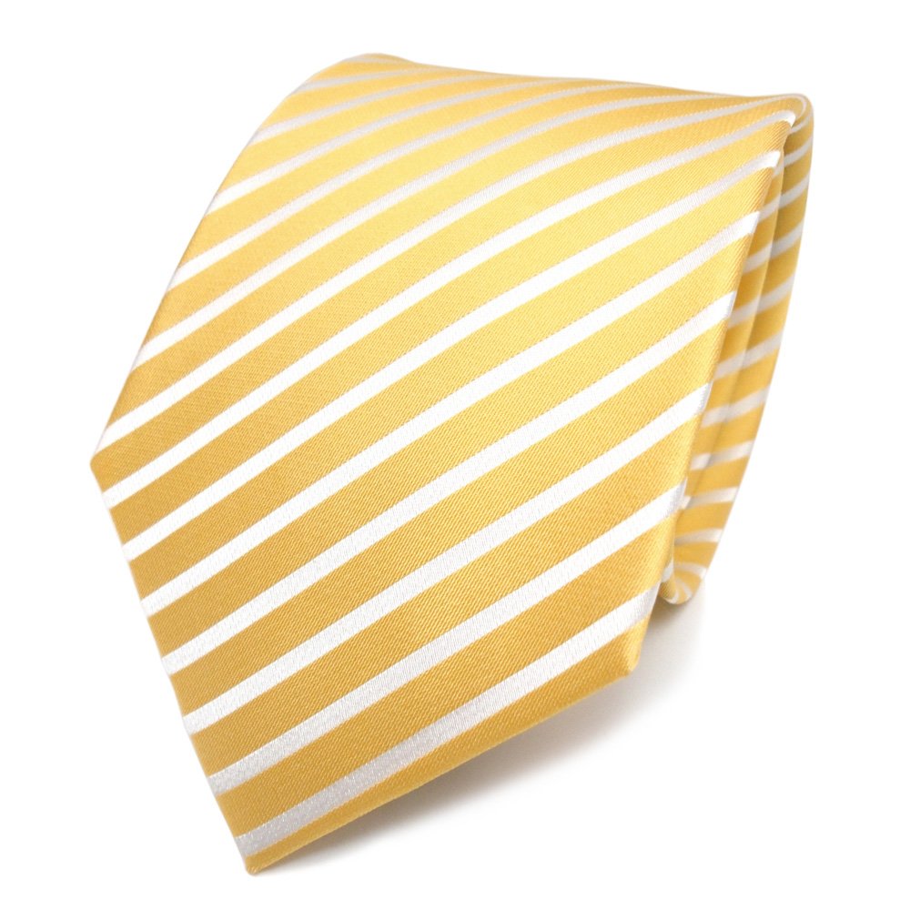 TigerTie Designer silk tie yellow pale-yellow white striped - tie necktie silk Tie