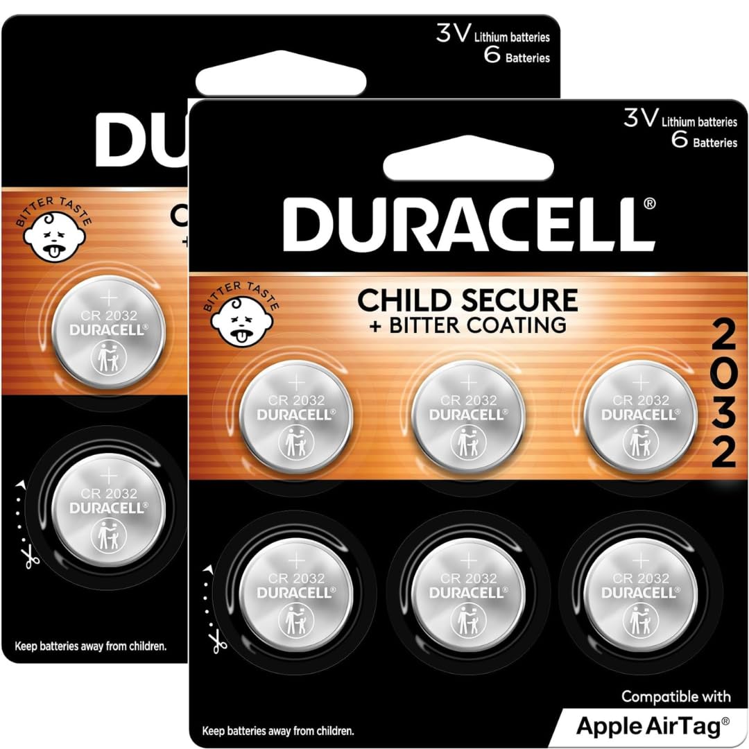 2032 Lithium Battery. 12 Count 2 Pack. Child Safety Features. Compatible with Apple AirTag, Key Fob, and Other Devices. CR2032 Lithium 3V Cell. Bonus! Sack to Keep Extra Batteries
