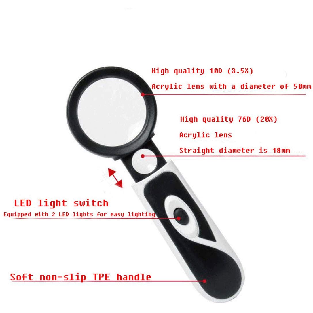 Juego de lupas iluminadas. La Mejor Lupa con luz para Personas Mayores, Personas con degeneración Macular, para Leer y para Aficionados.