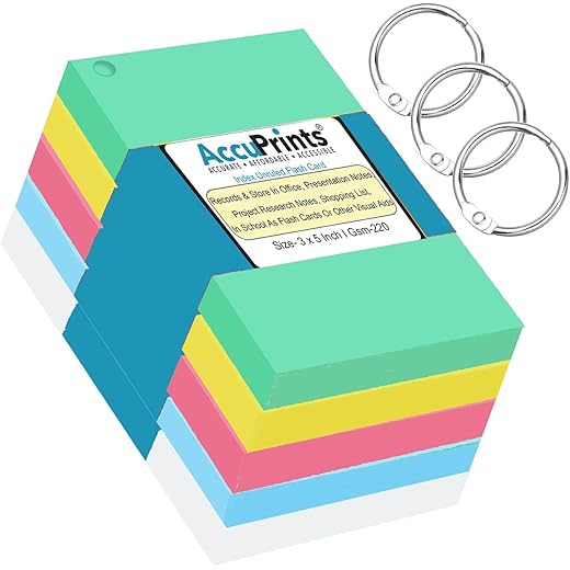 AccuPrints Coloured Index Flash Cards - 3x5 inch - 250 Cards