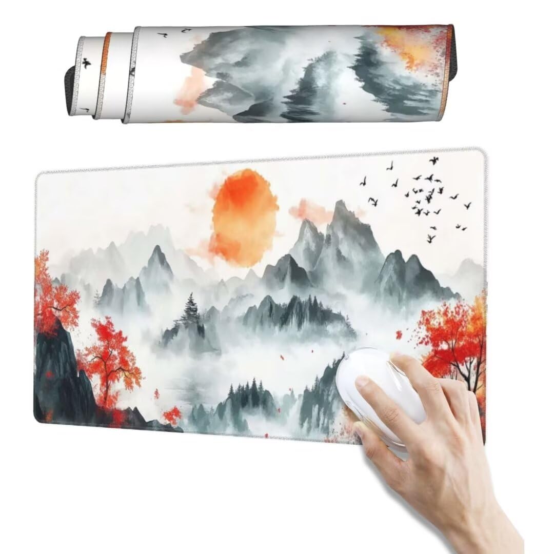 Japanisch Wind Mauspad 1600 x 800mm, Mousepad XXL Schreibtischunterlage Landschaft Mouse Pad, Gaming Mauspad Verbessert Präzision und Geschwindigkeit, Gaming-Mauspads für Pc und Gaming Zubehör qw105