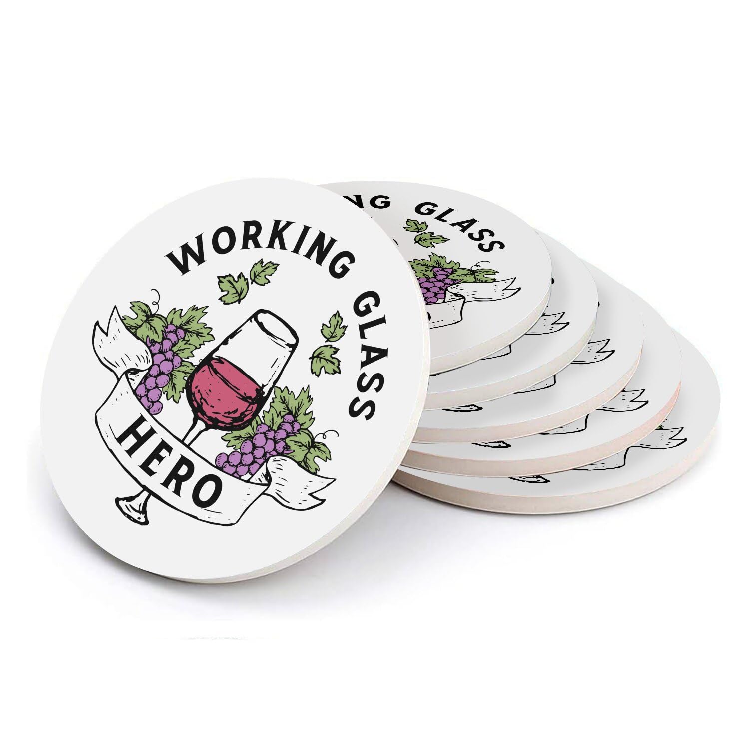 Sous verre ronds en céramique 108mm - Lot de 6 dessous de verre Working Glass Hero Wine