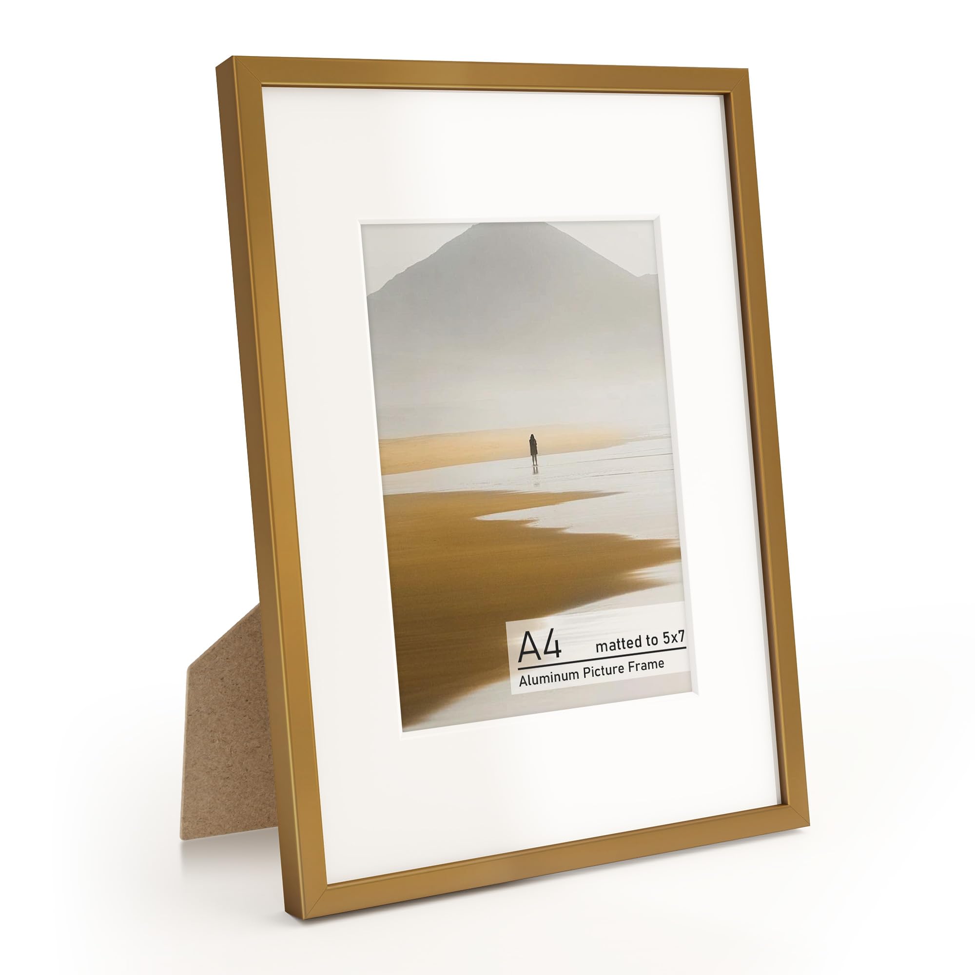 Acovy A4 Picture Frame, Aluminum Photo Frame Matted to 139x200mm, with High Definition Plexiglass, Metal A4(210x297mm) Picture Frame for Wall or Tabletop Display, Wall Hook Included — image 1