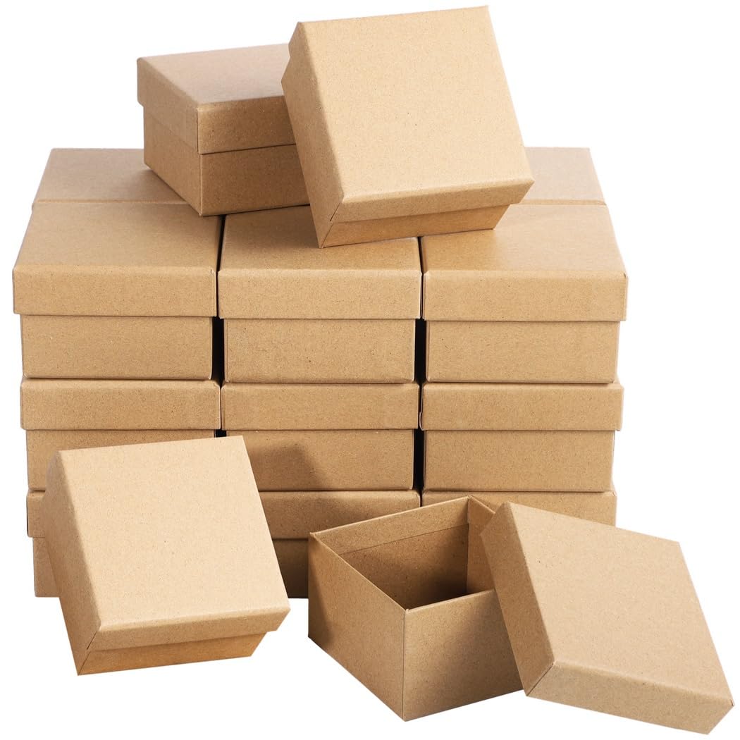 Set di 24 scatole regalo in cartapesta, piccole scatole quadrate in carta kraft fai da te, 3,9 contenitori di carta vuoti per artigianato, gioielli e regali