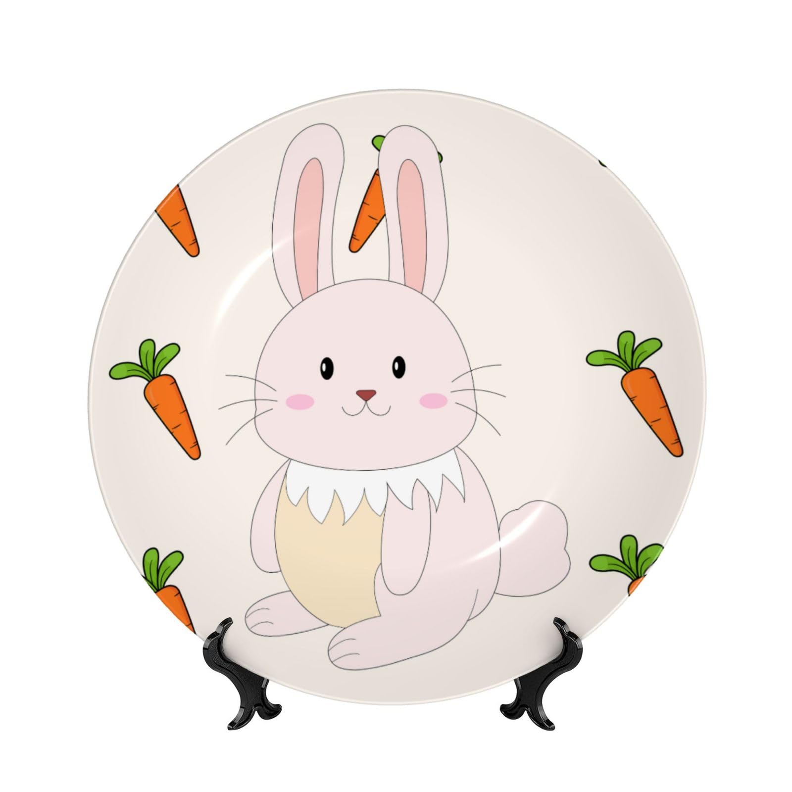 SXZVVBN smiling rabbit Bone China Decorative Plate Art with Stand Removable Adhesive Hanging for Home Office 10in（25cm）
