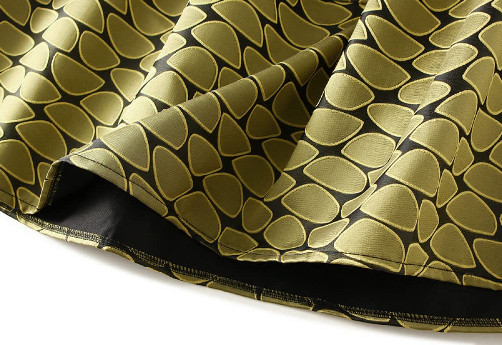 Gonne,Gonna Longuette da Donna Gonna A Ombrello A Pieghe in Jacquard A Vita Alta Gialla Elastica Boho A-Line Altalena Gonne Lunghe al Ginocchio Arricciate per Ragazze Signore,L