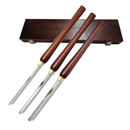 Chisel Sets,Turning Tool,Bowl Gouge Lathe Chisel Set, 3 Pieces Wood Lathe Turning Tools with HSS Blade,Walnut Handle and Brass Ferrules,in Wooden Storage Case (1/4