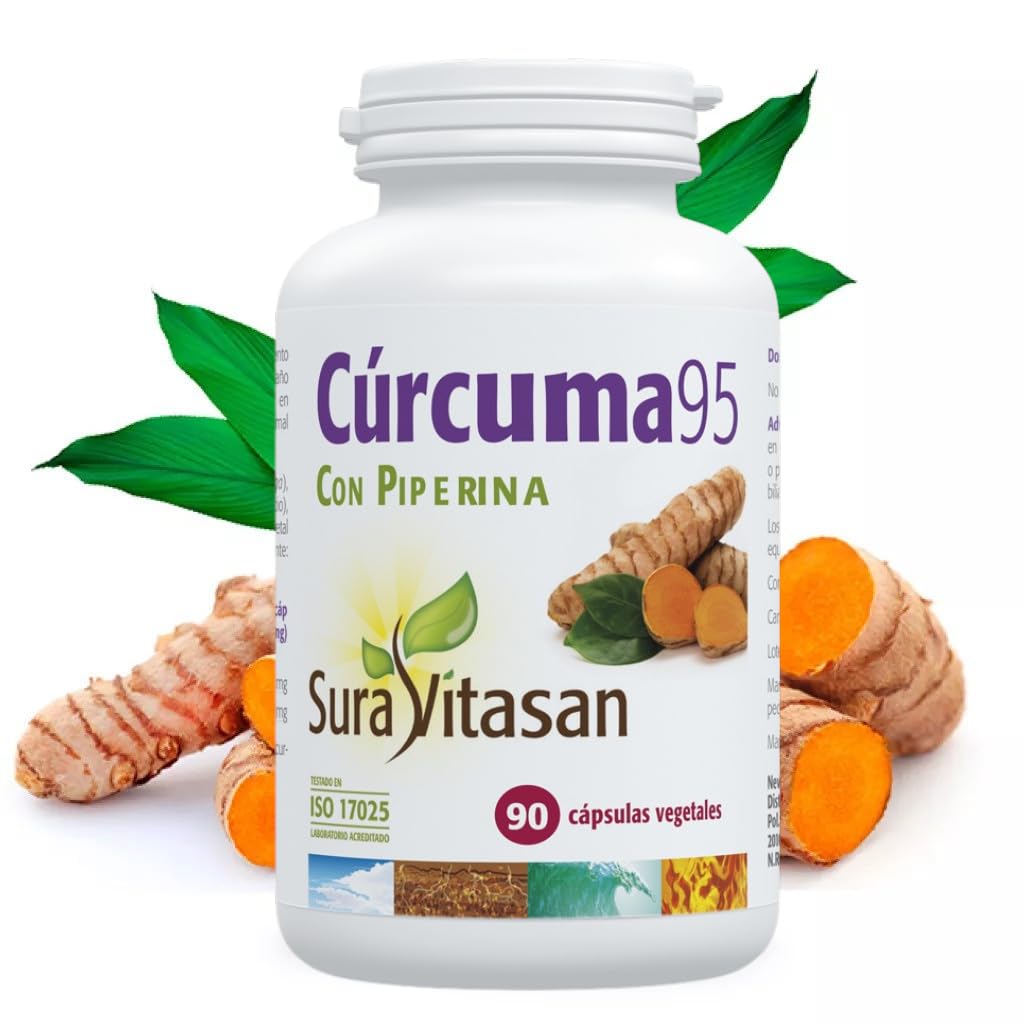 SURA VITASAN Cúrcuma 95 90 Cápsulas | 95% Curcuminoides con Piperina, Alta Potencia Antiinflamatoria, Salud Hepática, Confort Digestivo y Inmunitario