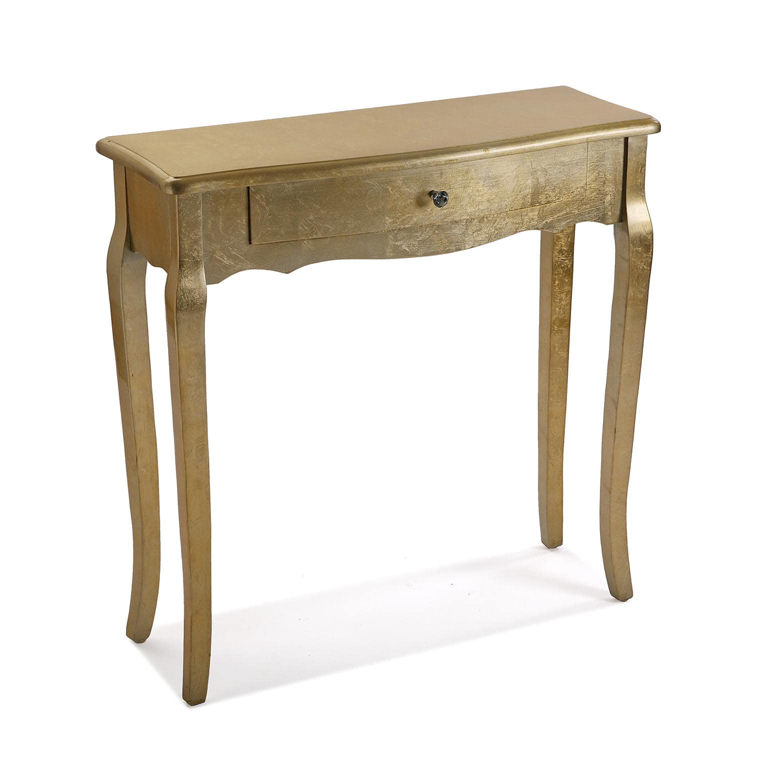 Versa Cagliari Mueble Recibidor Estrecho para Entrada o Pasillo, Mesa Consola, con 1 cajón, Medidas (Al x L x An) 80 x 30 x 80 cm, Madera, Color Dorado