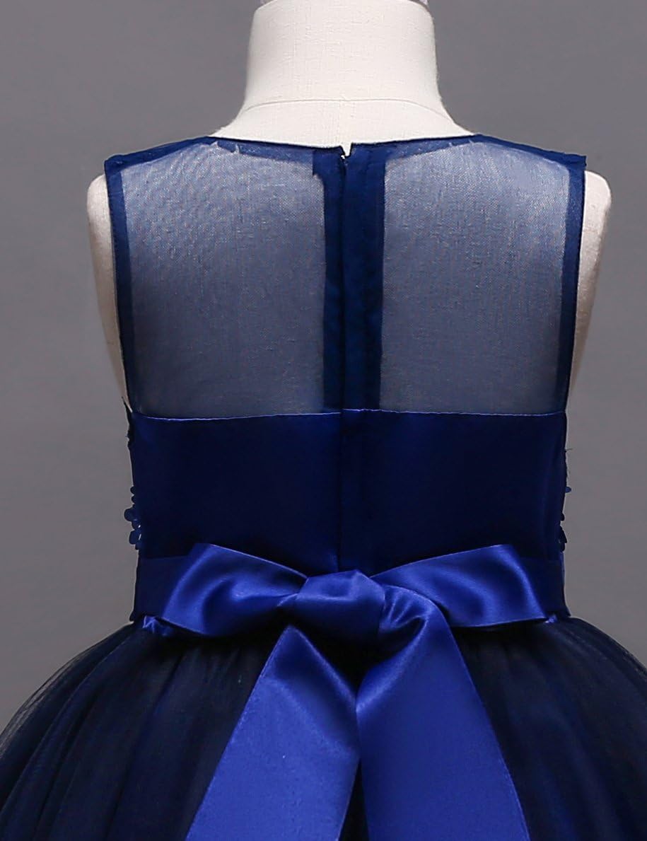 aibeiboutique Flower Girl Dresses Pageant Princess Bridesmaid Dress for Wedding First Communion (7-8 Years, Navy)