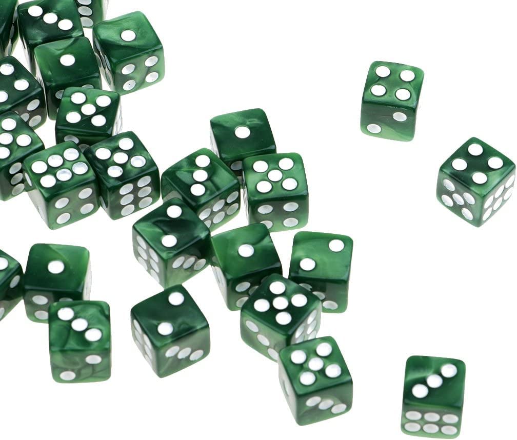 Zestaw kości do gry, 50 szt. Zestaw 12 mm D6 do gry planszowej, szary, 12 mm (Color : Groen, Size : 12mm)
