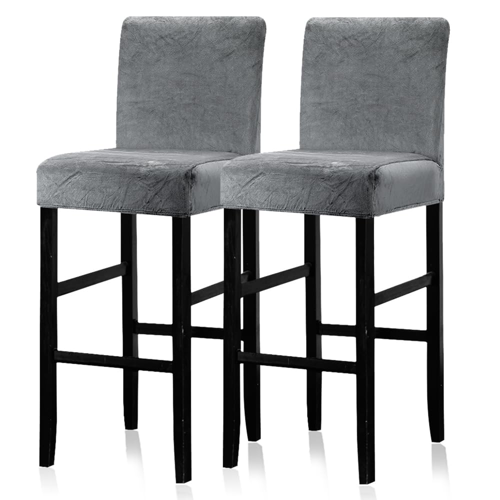 Lellen Bar Stool Covers Set of 2 - Velvet Chair Cover,Stretch Bar Stool Seat Covers,Removable Bar Chair Covers with Backs,Counter Height Bar Stool Chair Covers for Kitchen Dining Room Cafe(Darkgrey)