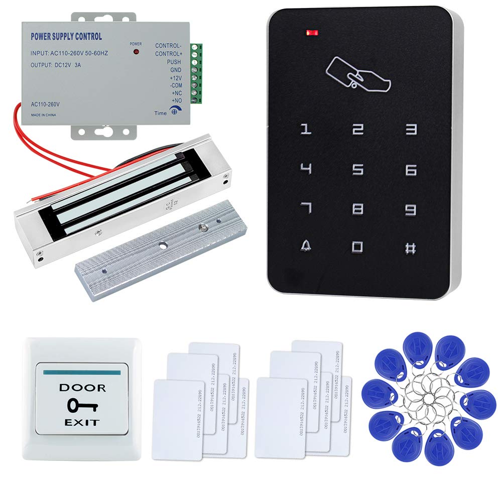 125KHz Kit de Seguridad para el Hogar con Control de Acceso de Puerta Completa +Cerradura Eléctrica+Fuente de Alimentación+Botón de Salida (Kit de Cerradura Magnética)