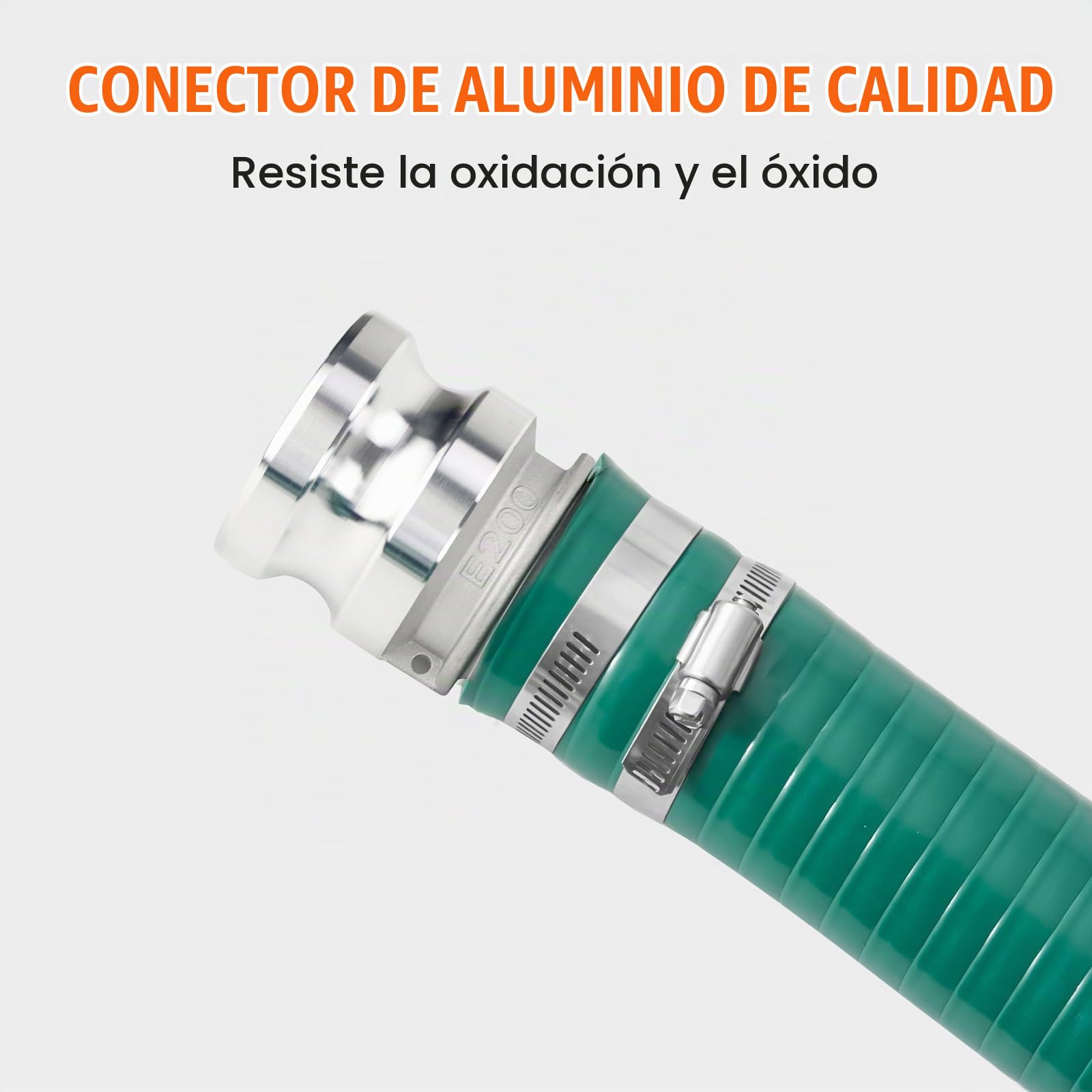 VEVOR Manguera de Succión de 50,8 mm x 6,1 m, Manguera con Conectores Bloqueos de Leva, Accesorios de Aluminio para Varias Bombas para Tratamiento de Aguas Residuales, Transporte de Agua, Verde