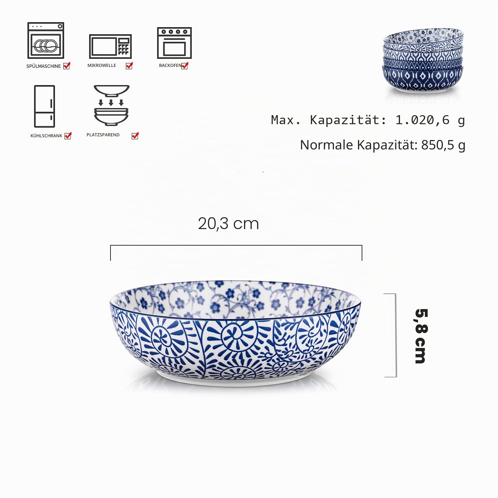 Selamica Keramik Pastateller, 850 ml Suppenteller Tief, Tiefe Teller 4er Set, Salatschüssel, Suppenschalen für Nudel, Spaghetti, Pasta, Salat