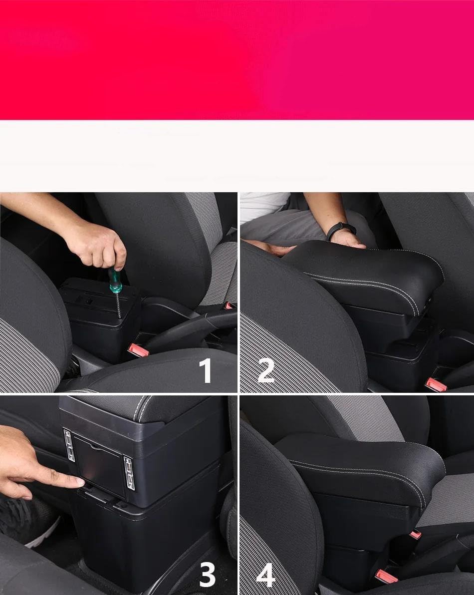 Accoudoir Console Centrale Pour Peugeot 2008 Et 208 2019-2024 - Boîte De Rangement Avec USB (A1 Black White)