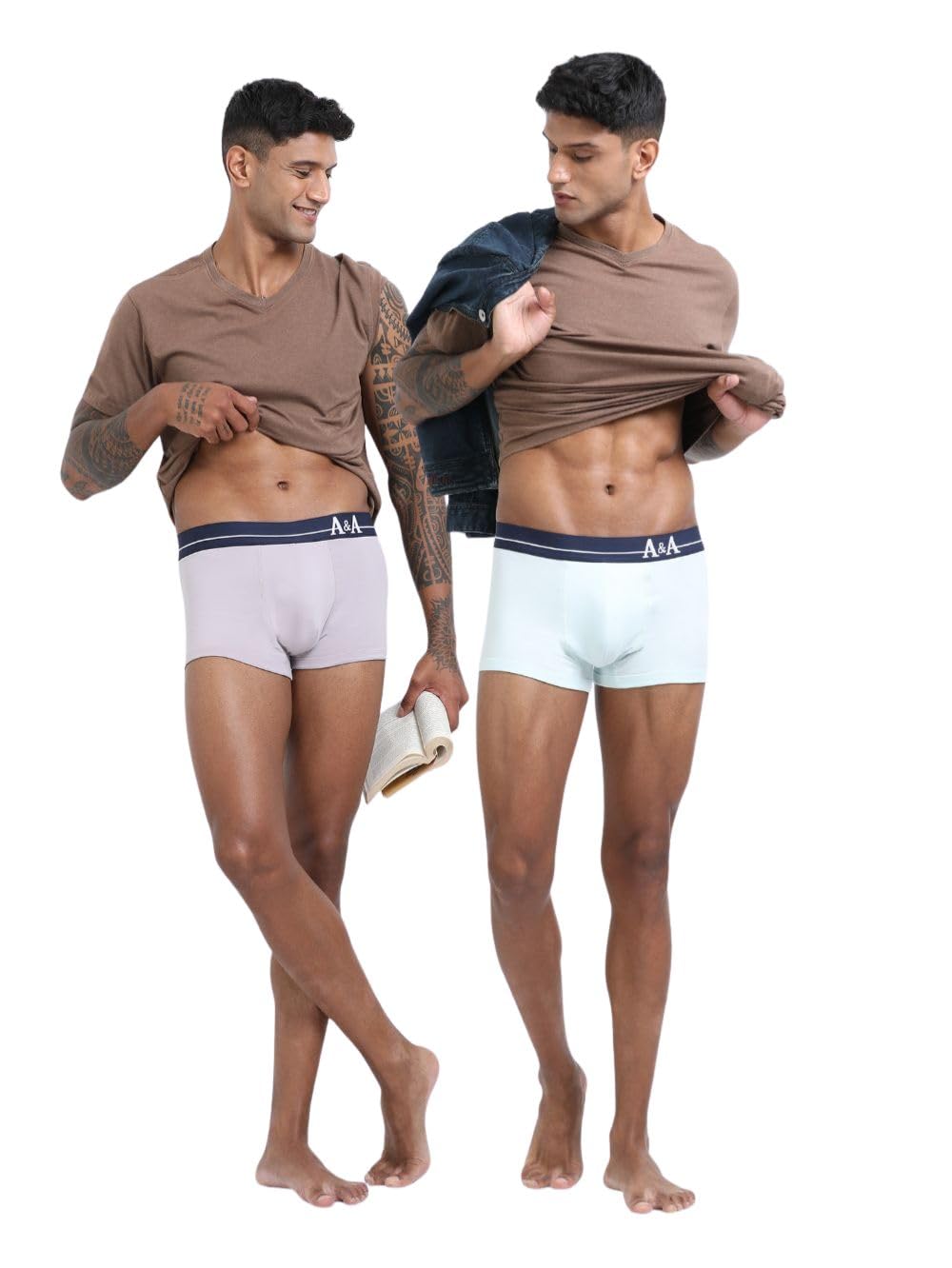 Gull Grey and Sea Blue Organic Cotton Super Stretch Trunk with Outer Elastic Short Length Waistband - Pack of 2-image-21