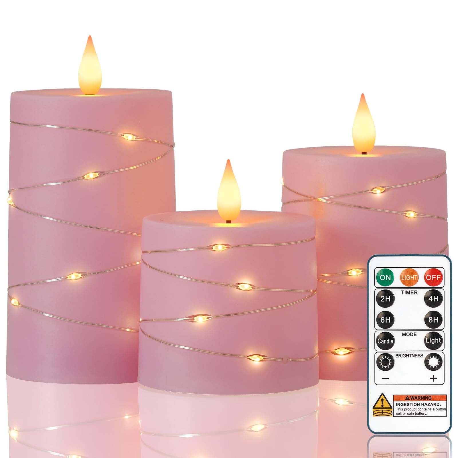 Easter Pink Flameless Candles with Remote Timer, Flickering Battery Operated …
