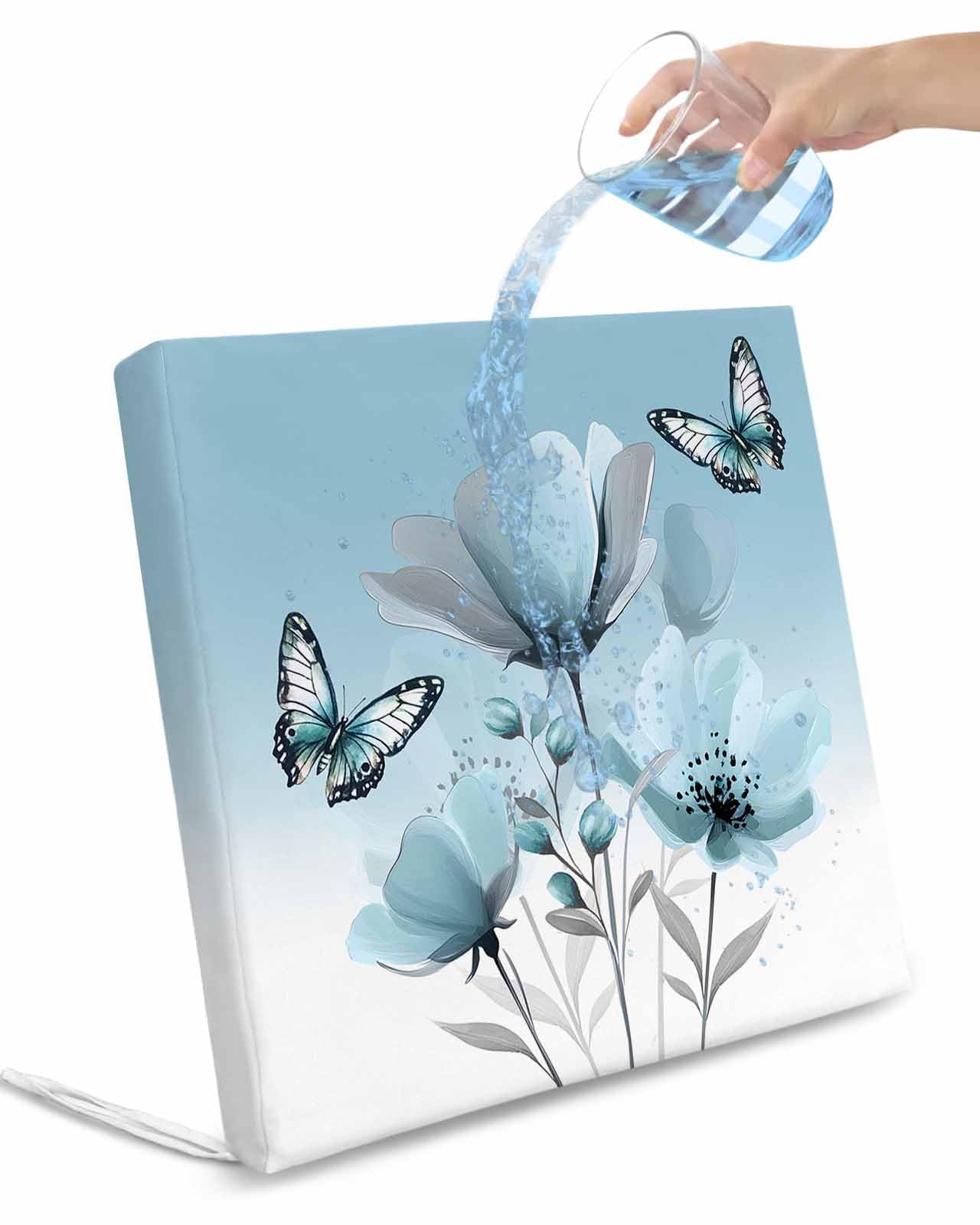 Hokiten Spring Tulip Outdoor Cushion Chair Cover Set of 2 - Waterproof Couch Seat Covers, Pastoral Rustic Chic Butterfly Floral Patio Furniture Protector Cushions Slipcovers for Sofa/RV, 20