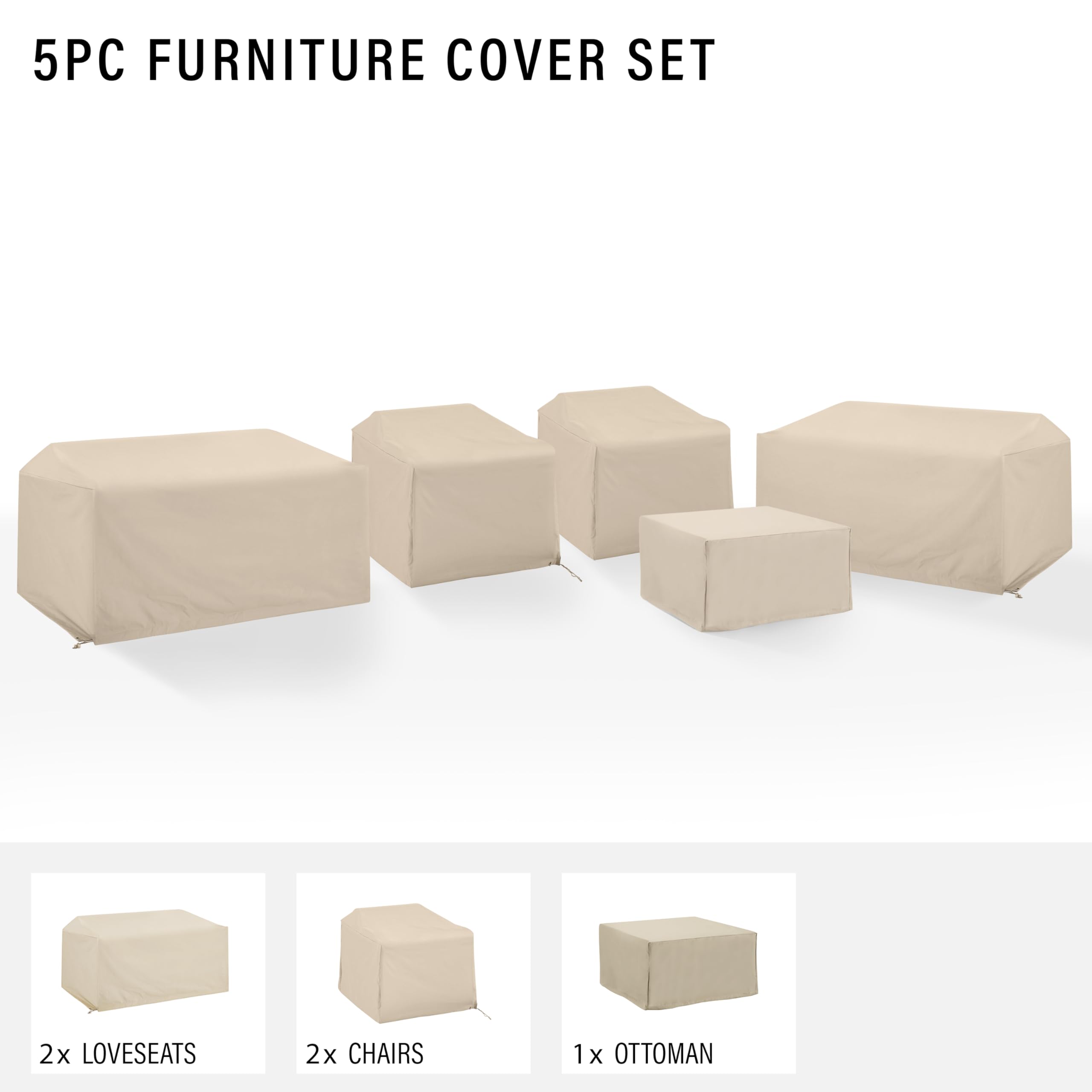 Crosley Furniture Set di 5 coperture impermeabili per mobili da giardino, per divano componibile da esterno, marrone chiaro