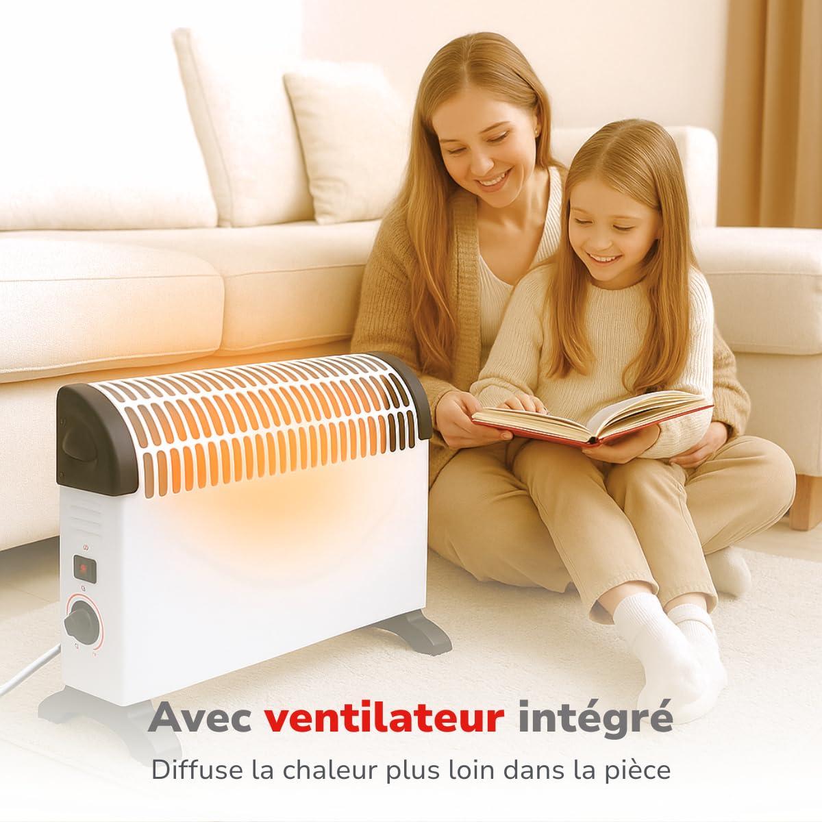 alpina Radiateur Convecteur 1500W – Chauffage Électrique à Convection Sur Pied – Chauffage Soufflant avec Thermostat Réglable – Radiateur d’Appoint Intérieur – 50 x 18 x 33 cm – Blanc