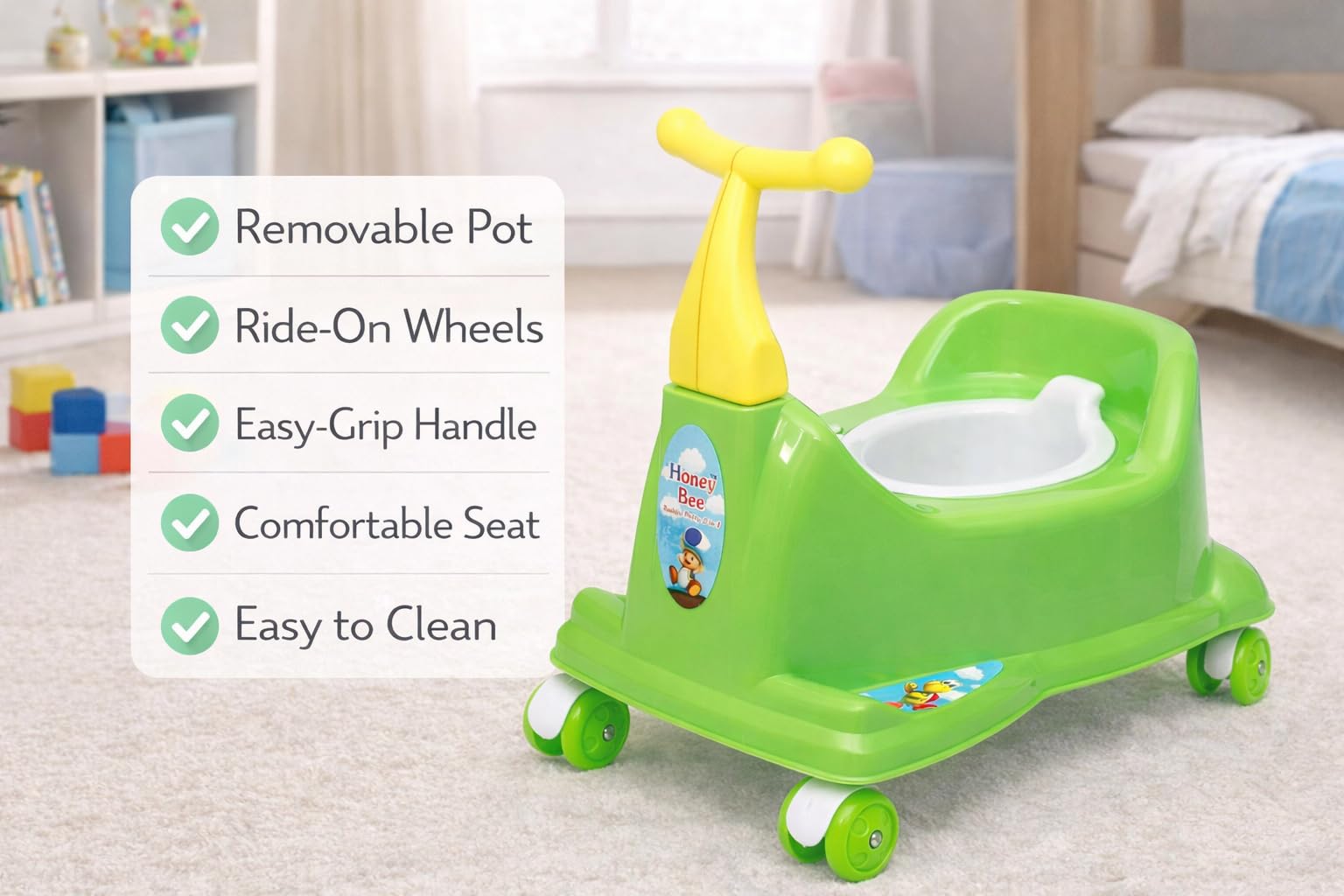 Maanit Scooter Style Baby Potty Seat With Removable Lid Bowl (Green), 1 Unit 3