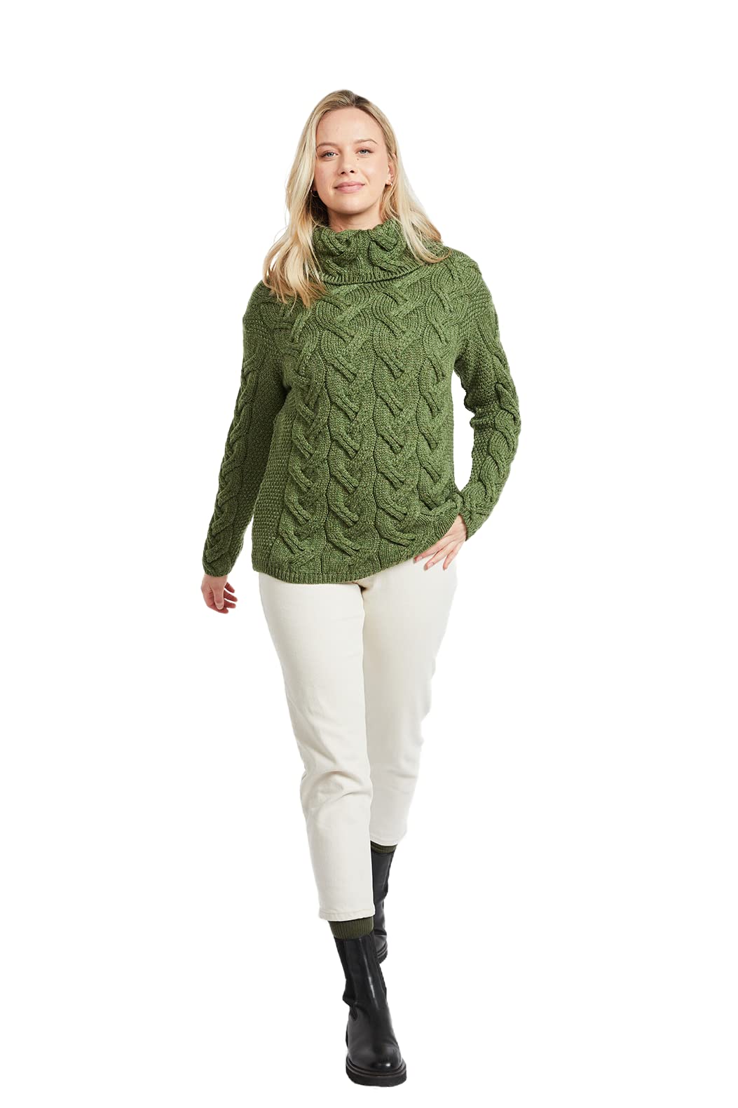 Aran Woollen MillsSupersoft Irish Merino Wool Chunky Cable Knit Cowl Sweater for Women Made in Ireland