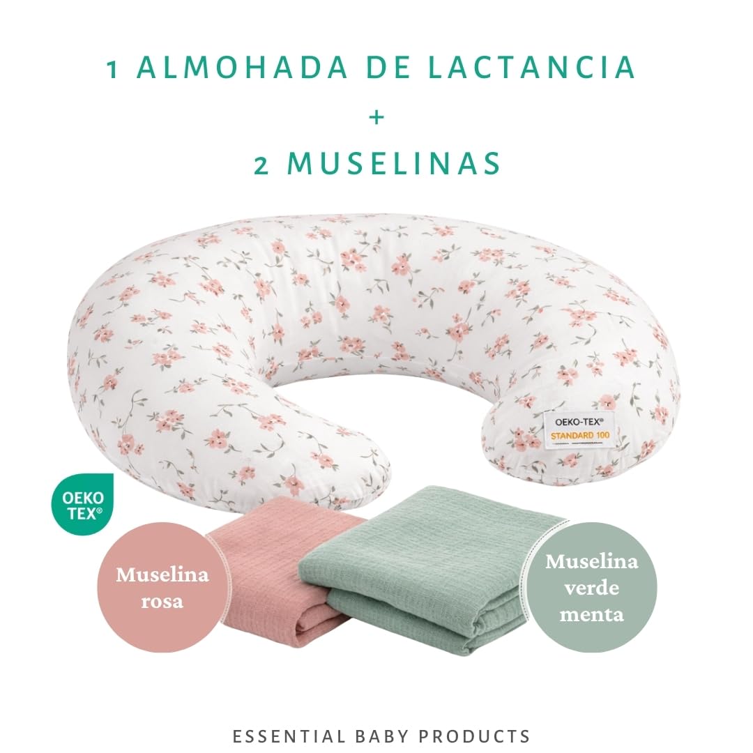 Cojin Lactancia +2 Muselinas – Cojín lactancia OEKO TEX - Almohada Lactancia funda extraible lavable – almohada de amamentação - almofada de amamentação, cojin de lactancia bebe, cogin lactante bebe