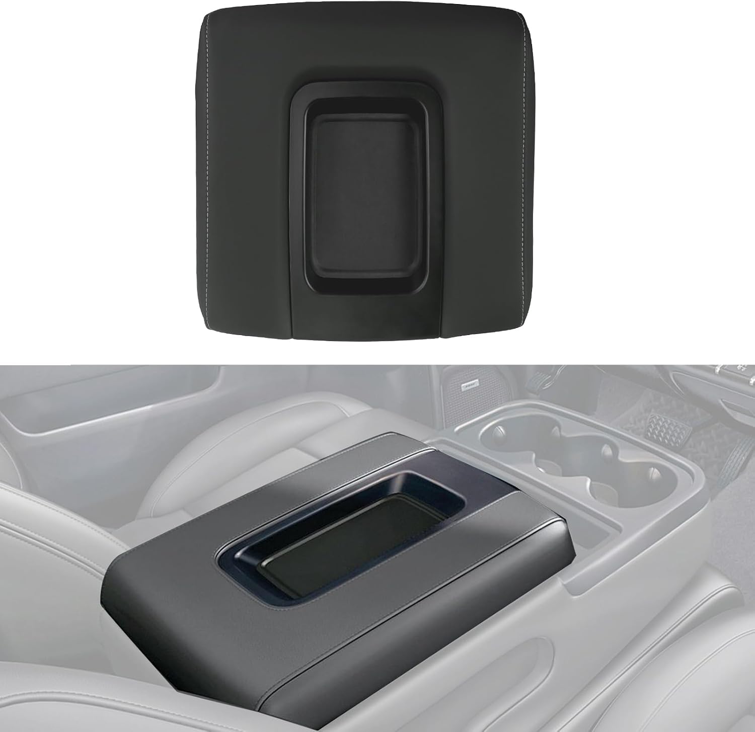 Front Seat Center Console Armrest Lid Cover with Liner Mat Black Compatible with 2014-2019 Chevrolet Chevy Silverado Suburban Tahoe GMC Sierra Yukon XL Replaces 22881398 22876379