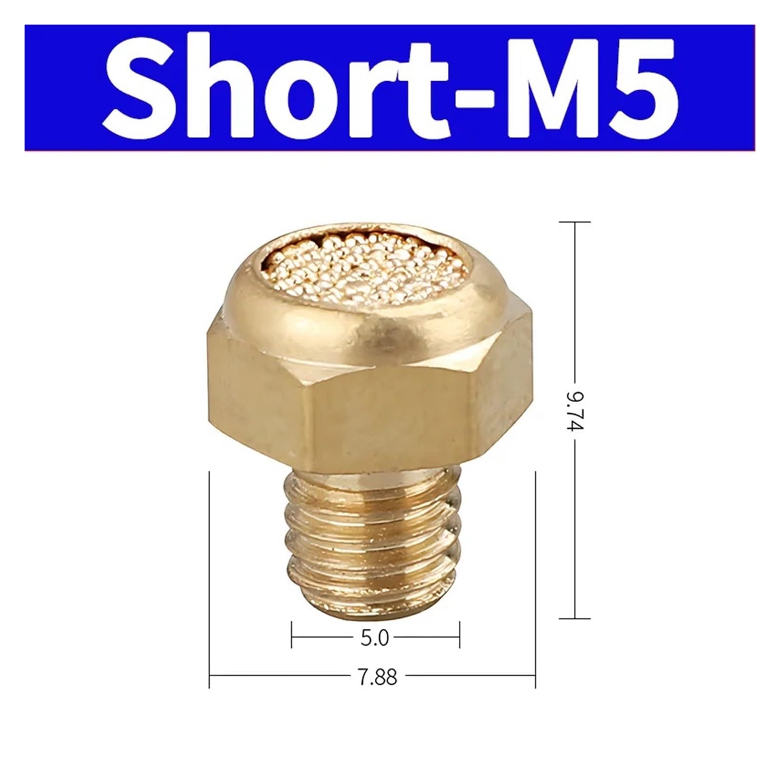 Silencieux d'échappement pneumatique Filtre de silencieux d'échappement pneumatique en laiton, 10/50 pièces, M5 1/8 "1/4" 3/8 "1/2" 1/8 ", filetage mâle(Short-M5,10 PCS)