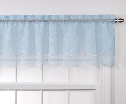 Stylemaster Renaissance Home Fashion - Cenefa festoneada bordada transparente en capas, 55 x 17 pulgadas, color cielo