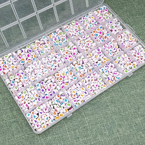 Image of Melius Acrylic Colorful Letter Beads, 1450 Pcs 4x7mm Round Alphabet Beads in 28 Grid Box for Jewelry Making, DIY Bracelets, Necklaces, Key Chains, Bracelets (4x7mm, Colorful) (Pack of 2)