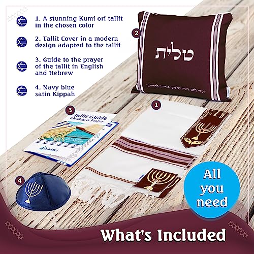 Image of Tallit Prayer Shawl with Matching Bag, Certified Kosher, Kumi Ori Uniq Design Made in Israel, Soft Acrylic Tallit