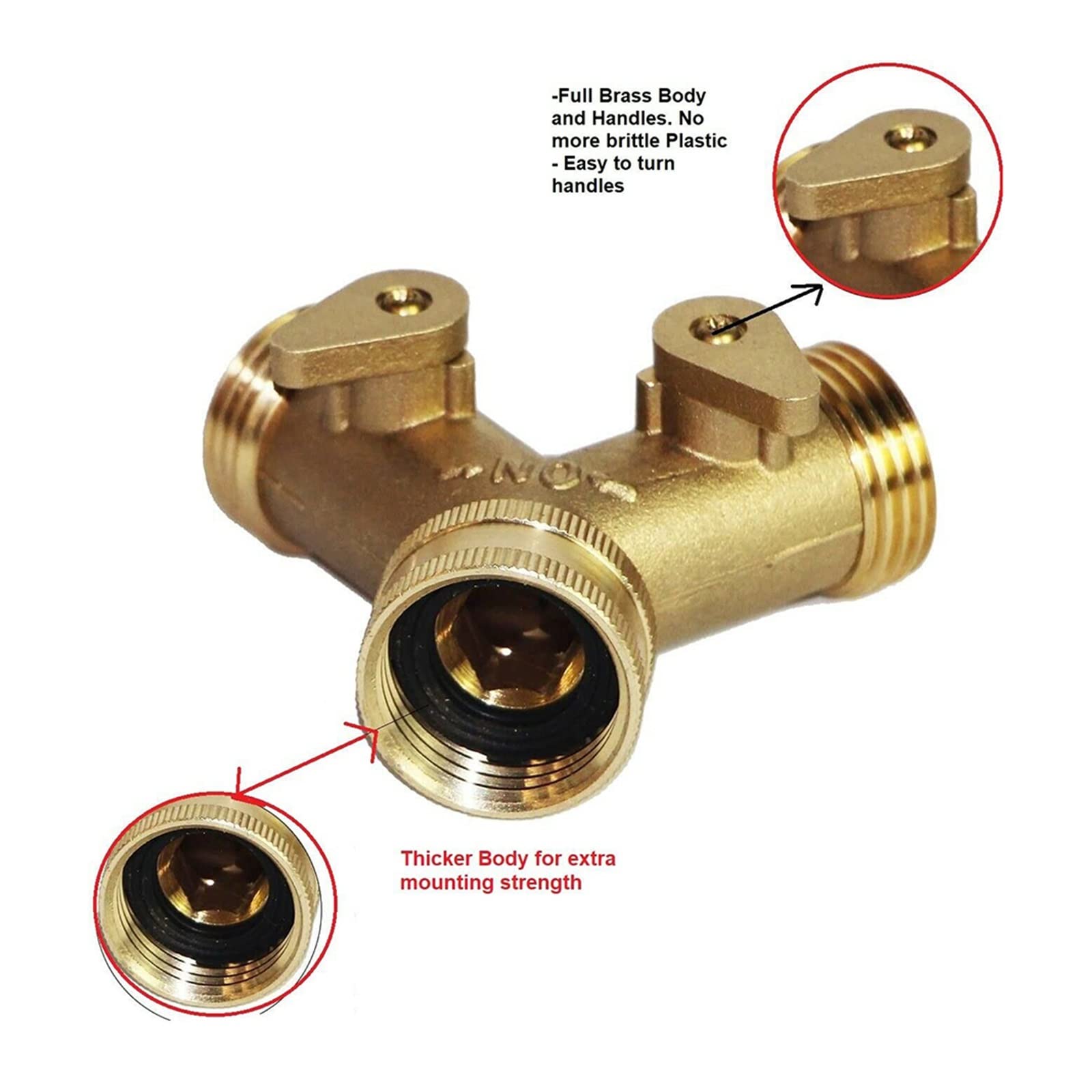 Resistir Extremos de Alta presión y Temperatura Colector de latón 3/4"Divisor de Grifo Lavadora de Doble vía Conector de Manguera de Manguera de Agua y Accesorios de tubería de Agua de Agua