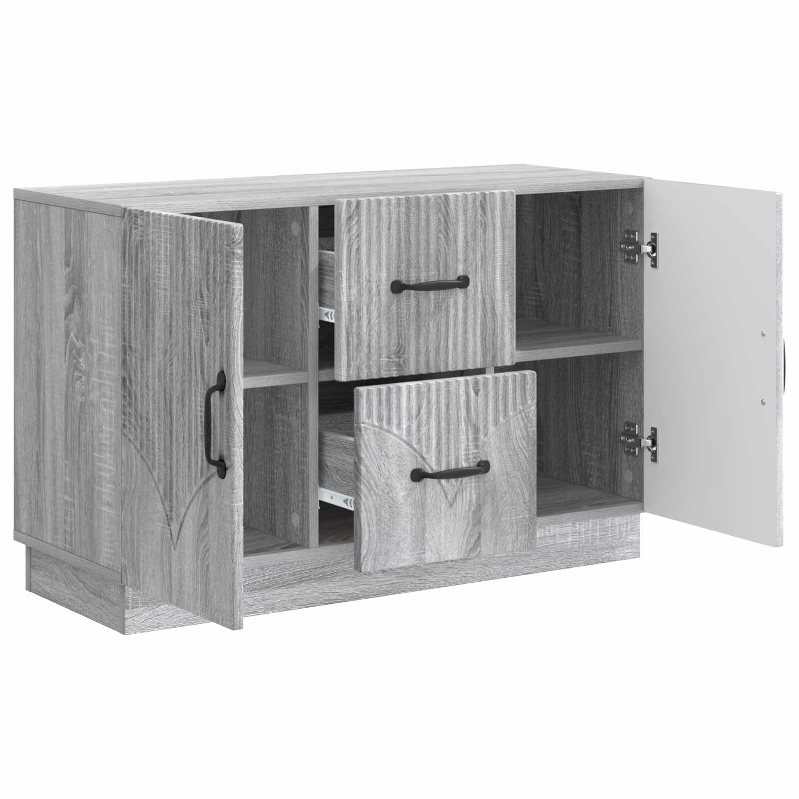 Sonoma szary kredens 89 x 34,5 x 57 cm, materiał drewnopochodny z 2 szufladami i 2 drzwiami, dużo miejsca do przechowywania do salonu, jadalni, kuchni, przedpokoju i biura