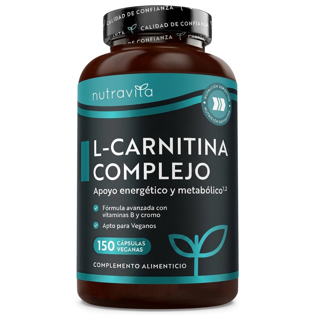 como tomar l carnitina en capsulas Nutravita L-Carnitina Capsulas Veganas - 150 Cápsulas de alta resistencia  con riboflavina, biotina, cromo, vitamina D, B3 y B6 añadidos