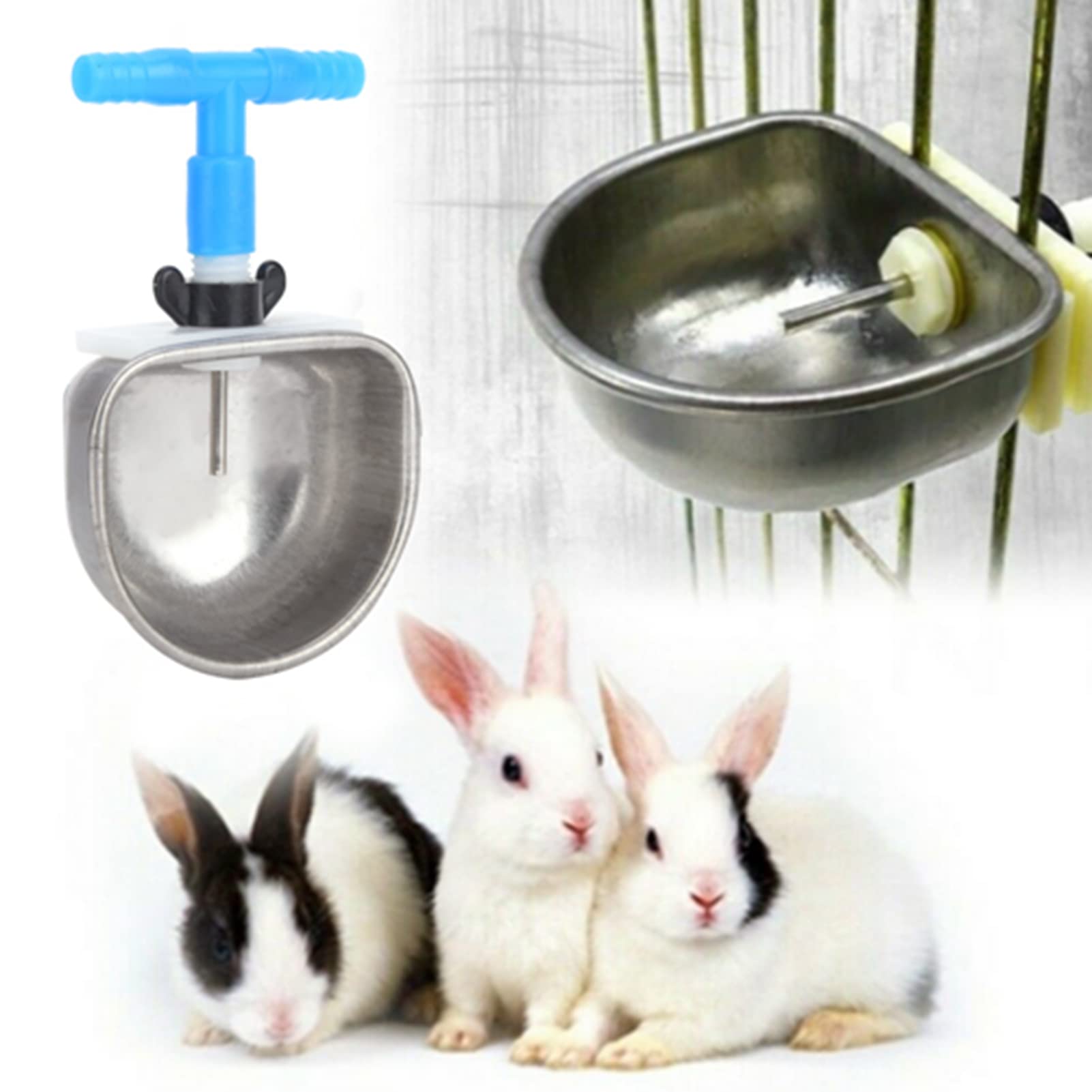 10 Set Bevitore di Coniglio in Acciaio Inossidabile, Distributore di Acqua per Conigli Ciotola per Acqua Potabile Bevitore di Coniglio Automatico Rimovibile Appeso Gabbia per (T-shirt siamese)