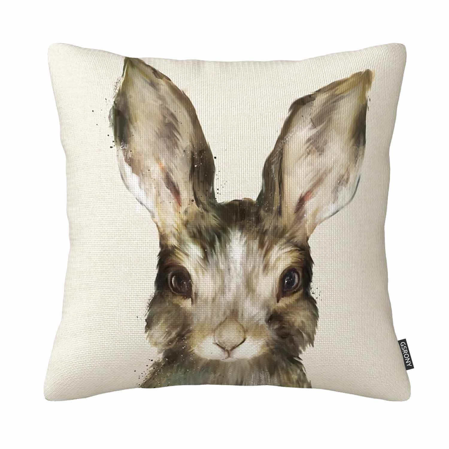 Gsrony Peach Pillow Case Cute Art Rabit Watercolor Bunny Throw Pillow Cover Home Decor Sofa Cotton Linen(18X18 Inch)