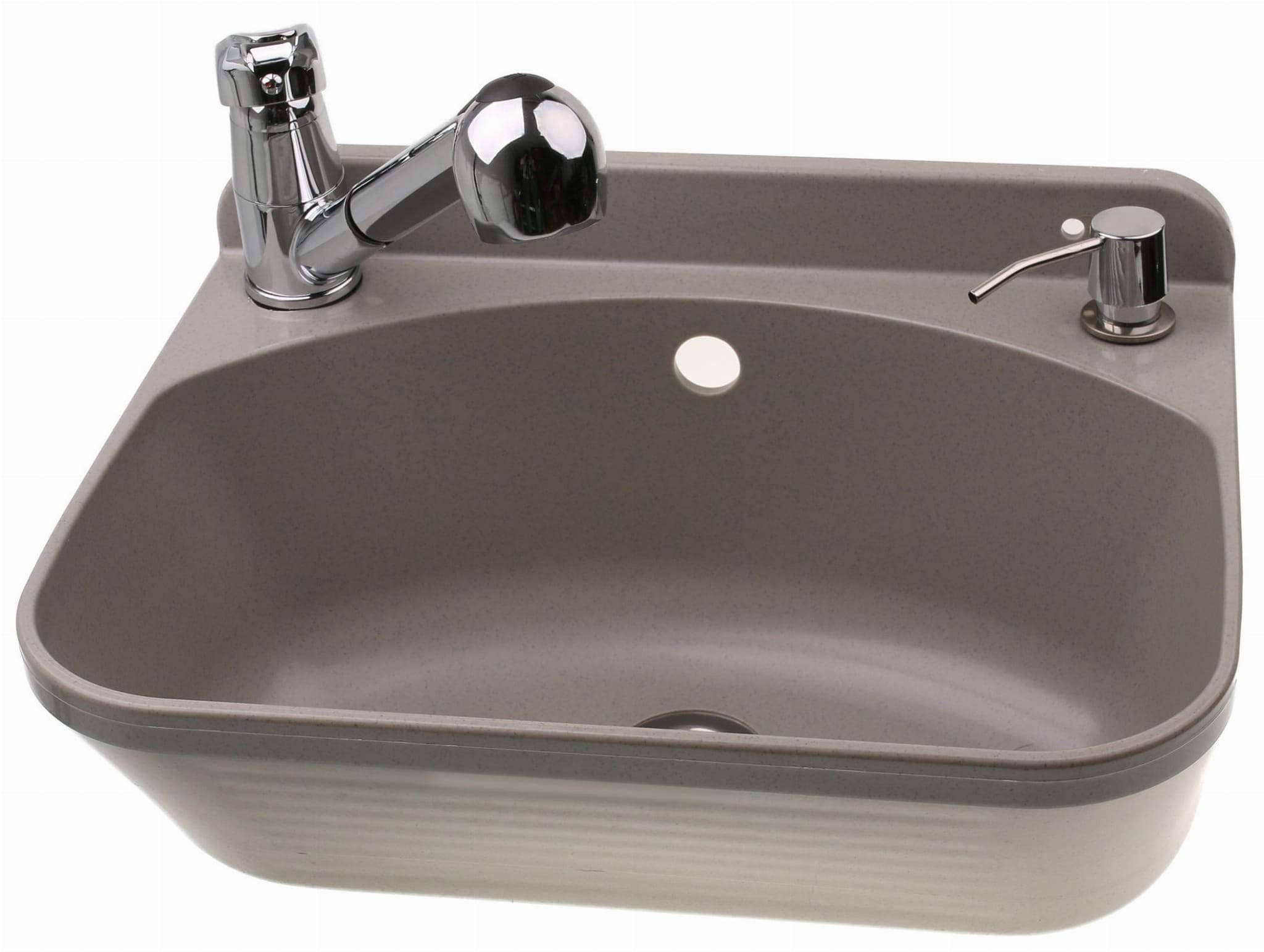 ADGO Fregadero de Cocina para el Hogar con Lavabo de Cámara Profunda con Batería, Grifo y Contenedor Dispensador de Jabón, para Jardín, Hogar, Garaje, Sótano, Baño y Taller, Fábrica, Industrial, Gris