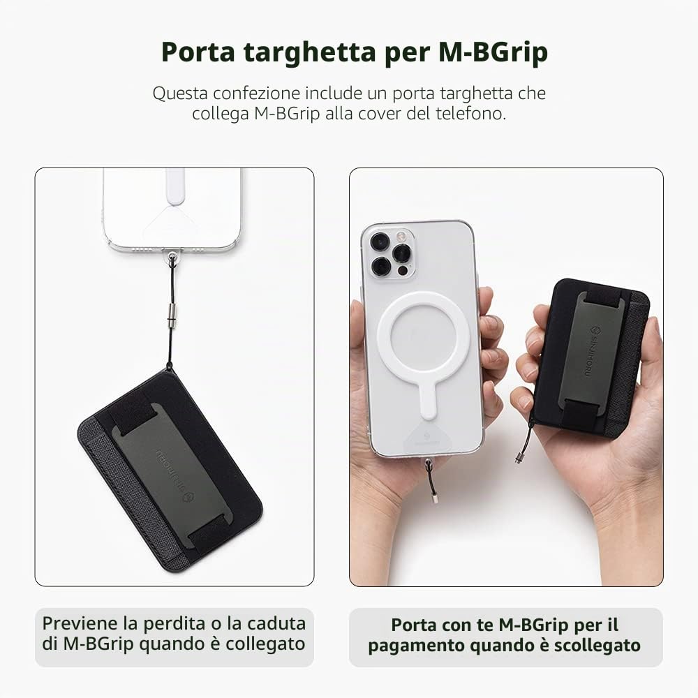 Sinjimoru [2022 Updated iPhone 14 Magnetic Phone Wallet for MagSafe, iPhone Card Holder with Cell Phone Kickstand & Phone Grip Strap for iPhone 12 13 14 Series. M-Bgrip