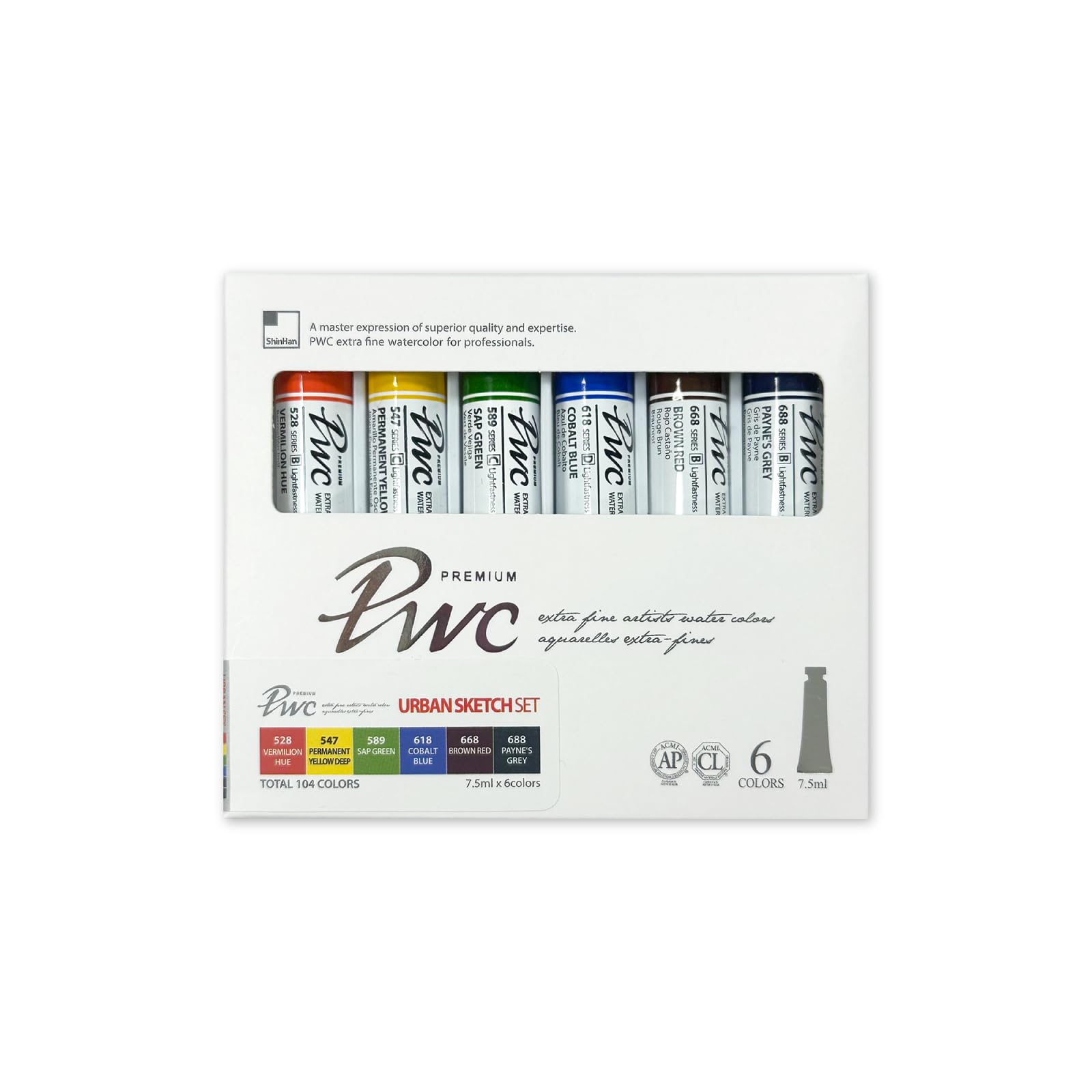 PWC ShinHan Extra Fine Watercolor Paint 7.5ml Tubes 6 Color Set - URBAN SKETCH
