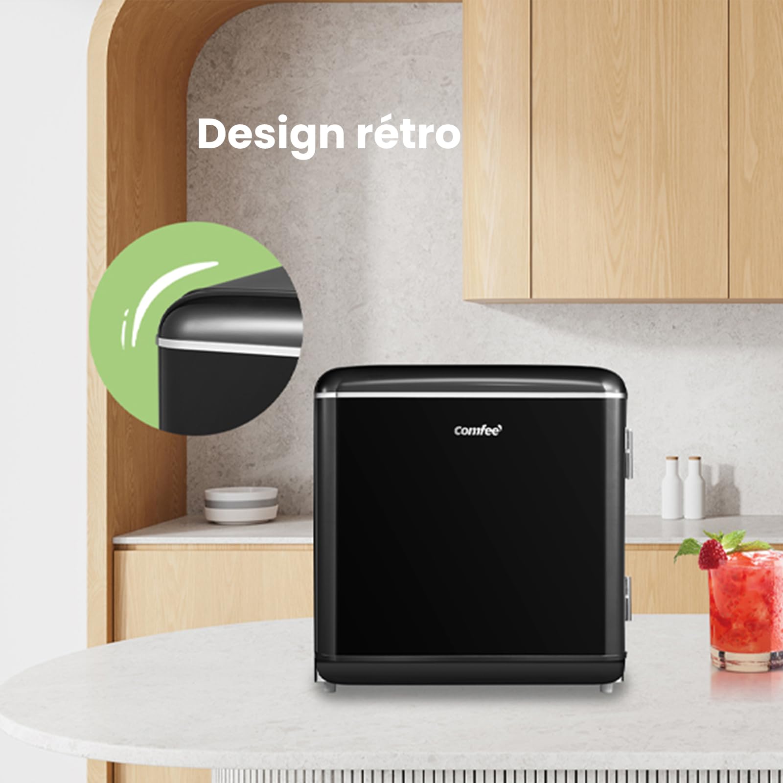 Comfee' RCD50BL2EURT(E) Mini Réfrigérateur Monoporte 47L Design Rétro Noir