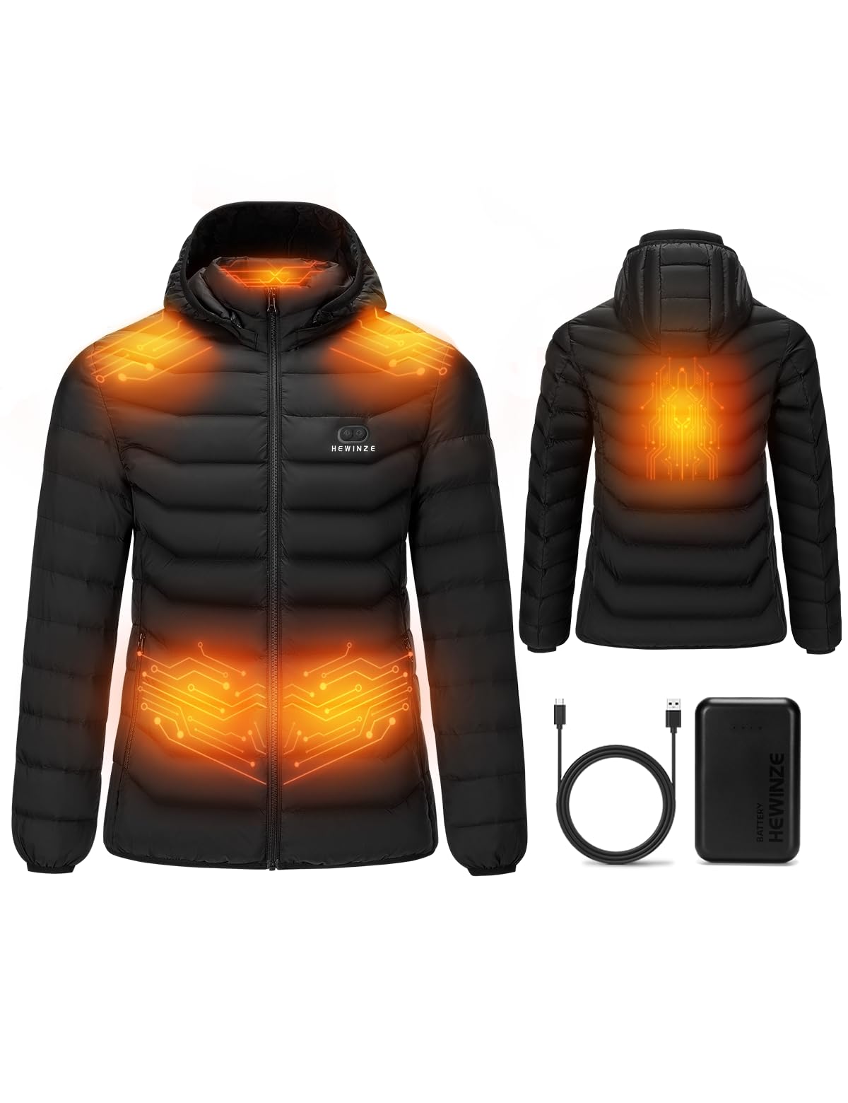 HEWINZE Giacca da donna riscaldata con cappuccio, piumino caldo da donna, giacca invernale per escursioni all'aria aperta, caccia, moto, campeggio
