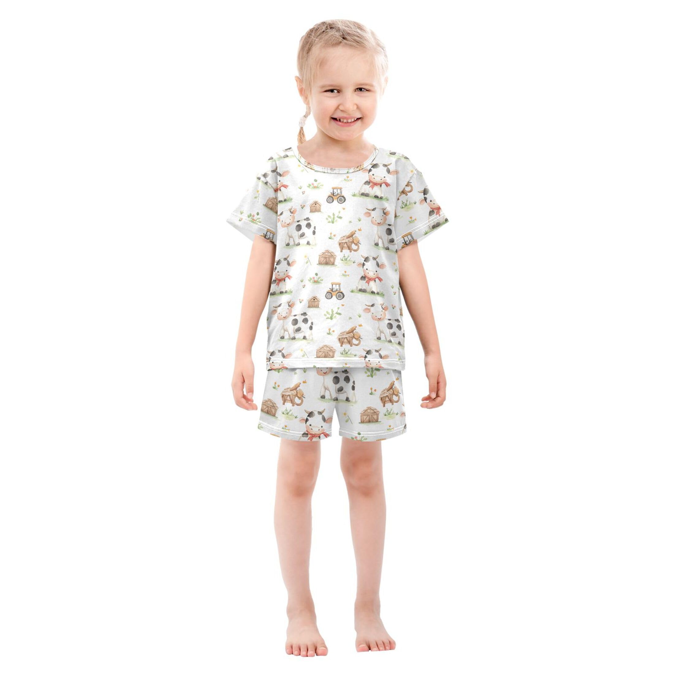 UMIRIKO Cow Farm Animal Summer Short Sleeve Pajamas Sleepwear PJ Set B0403583