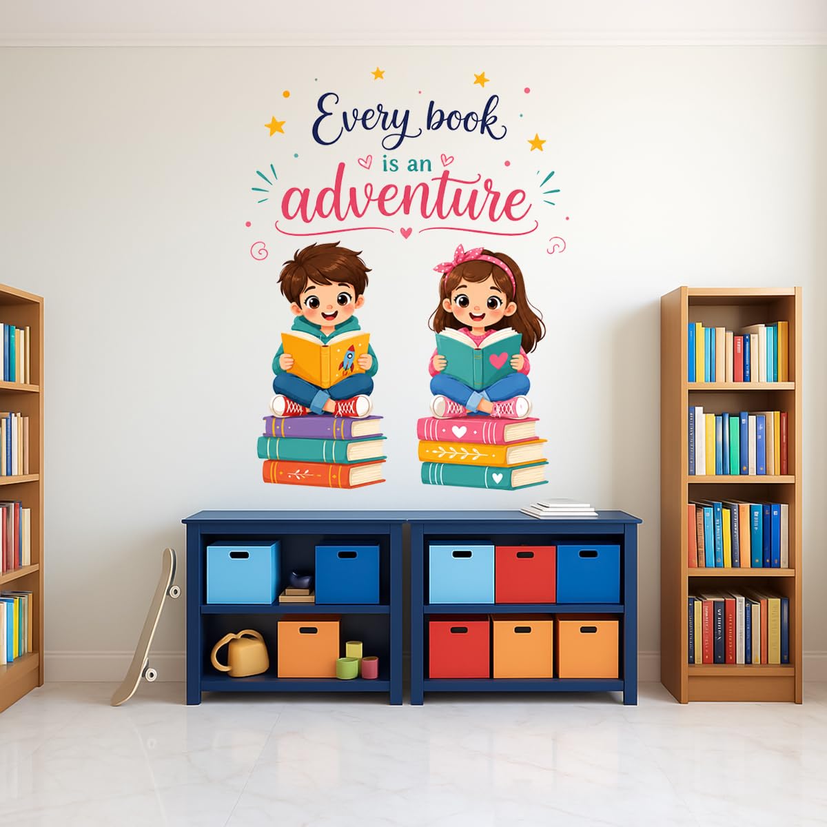 Kids wall Sticker - Kids Reading Book wall Sticker - Every Book is an Adventure - Vinyl - Strong Adhesive-image-8
