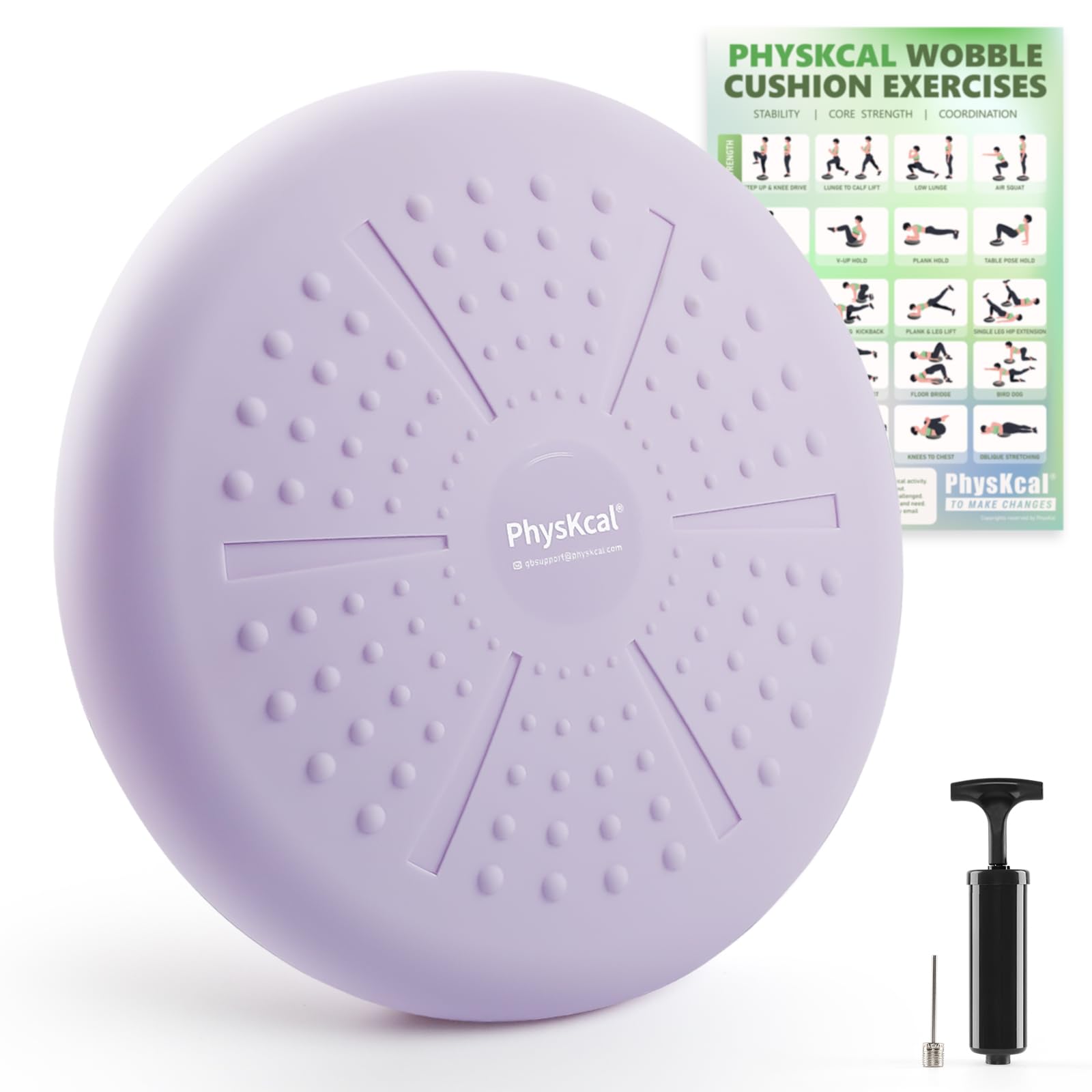 PhysKcal Balance Kissen Mit Pumpe, Comfy-Touch, 33cm Durchmesser, Wackel-Stabilitätskissen für Physiotherapie, Haltung Fitness und Flexibles Sitzen, Sensorisches Kissen inklusive Übung