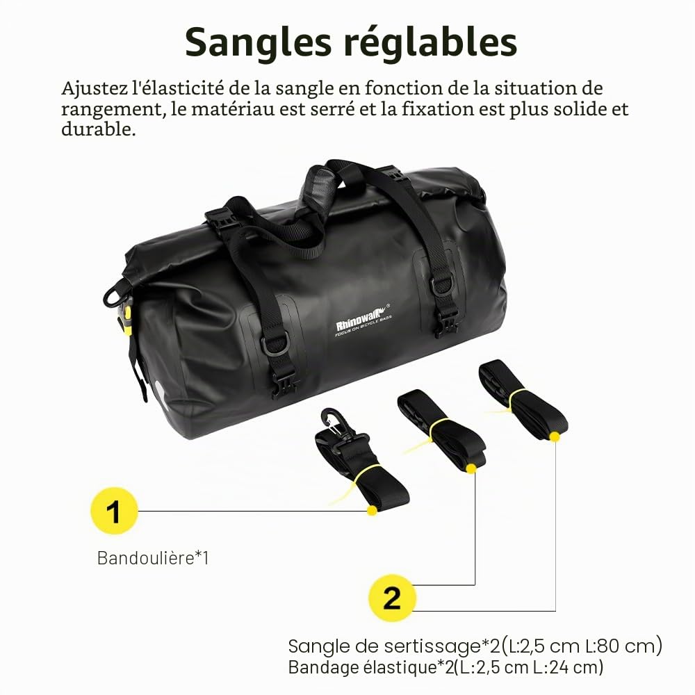 Rhinowalk Sacoche arrière étanche 20 l pour moto et vélo - Sac à bandoulière - Bagage de voyage pour les randonnées en plein air