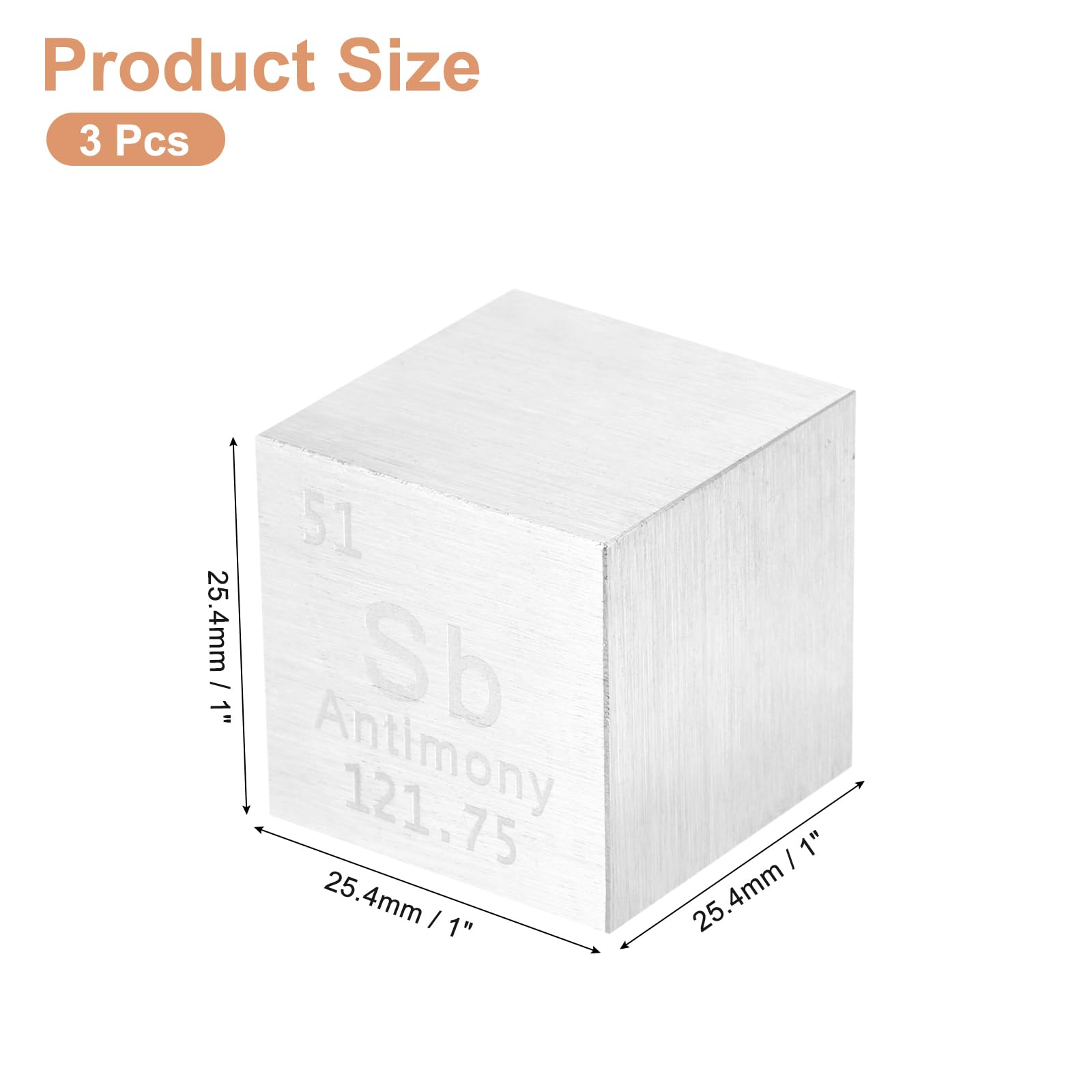 uxcell 3 Pcs Antimony, 1 Inch High Density Metal Element Metal Density for Chemical Elements Collection Science Education Experiment Application, Silver
