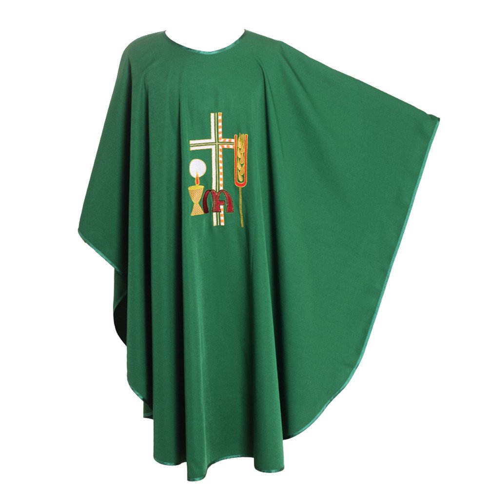 Blessume Green Priest Chasuble Embroidered Vestments Altar Mass Vestments (, Folding Collar Style#1) (, No Collar Style#1)
