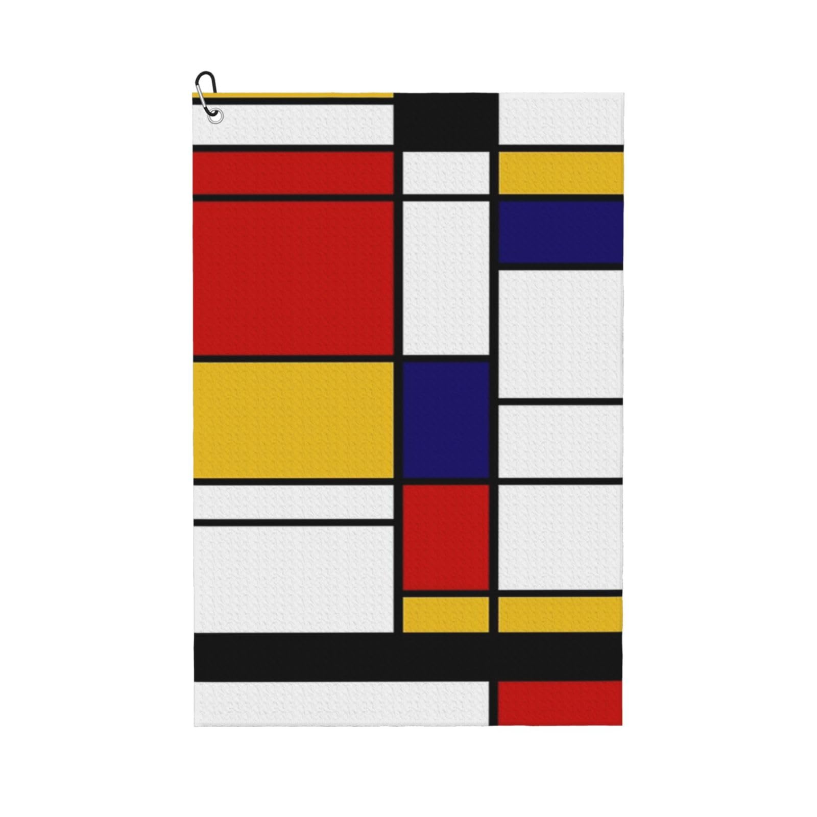 Hnnkloy Artistic Mondrian Style Color Composition Red, 16x24 in Portable Waffle Golf Towels with Carabiner Clip for Golf Bag